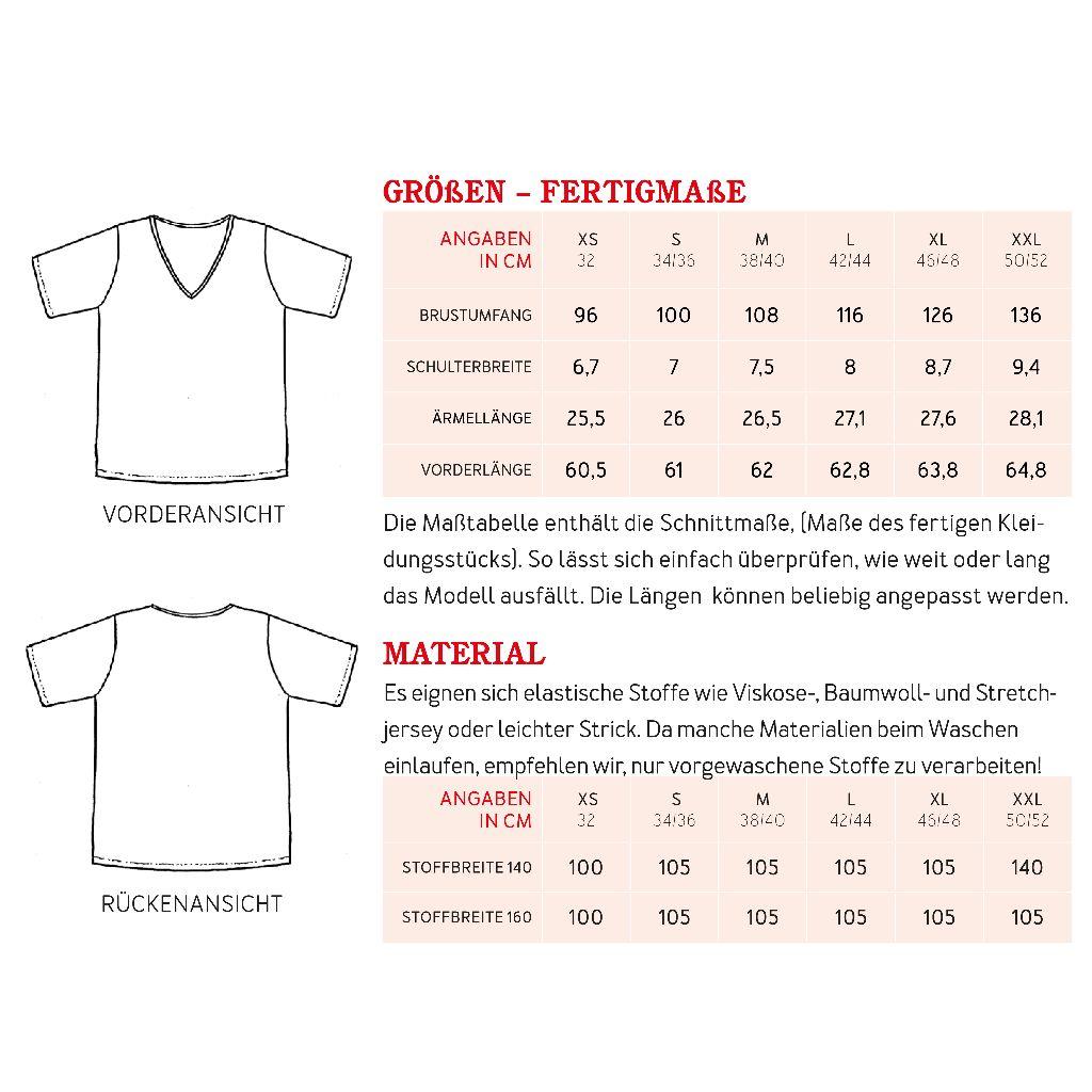 Papierschnittmuster V-Shirt Frau Kay XS-XXL